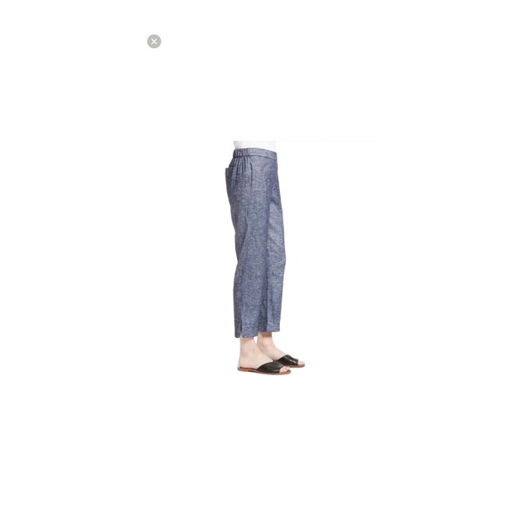 Theory Blue Textured Elastic Waist Cropped Linen Pants Size 10 - Picture 4 of 11
